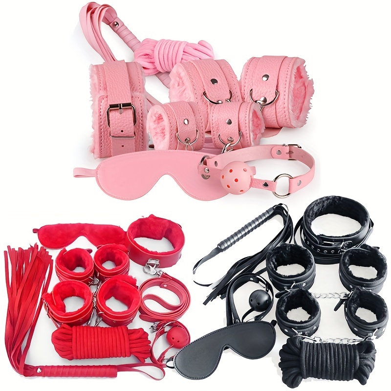 Kits de juguetes sexuales, juego de bondage sexual de cuero Pu