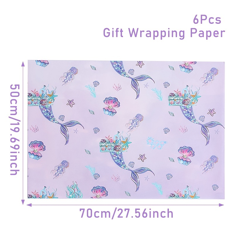 Image of 6pcs Light Purple Mermaid Gift Wrapping Paper, Mermaid Tail Gift Wrapping Paper, Under The Sea Birthday Party Gift Packaging Wedding Party Gifts