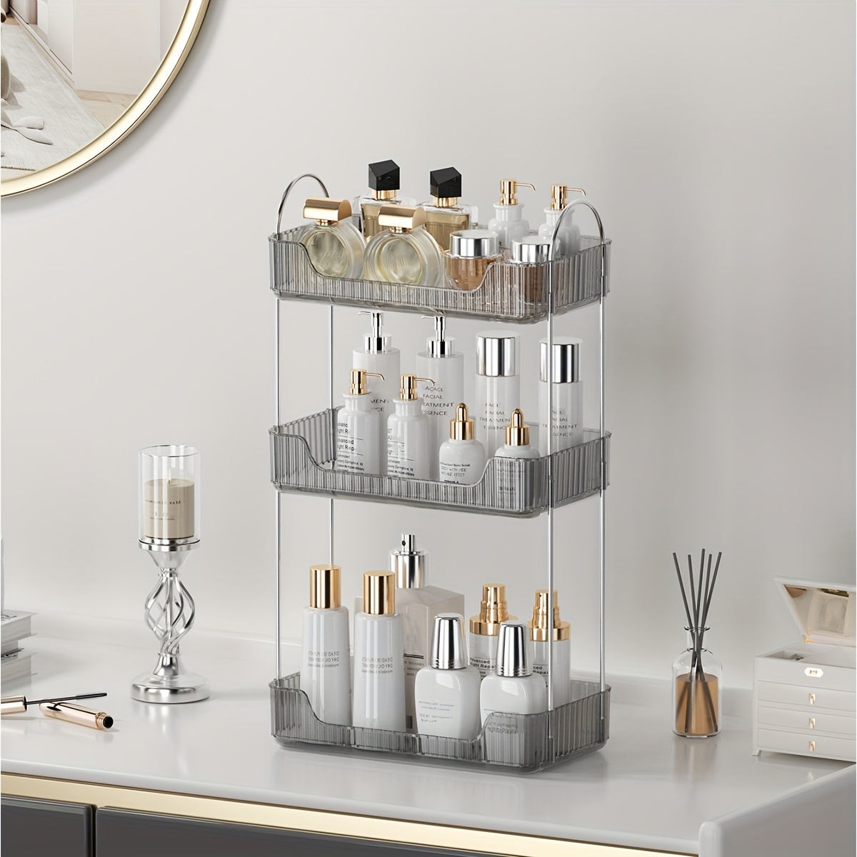 Bathroom Counter Makeup Organizer, Kitchen Bathroom Storage Rack for  Cosmetics, Coffee