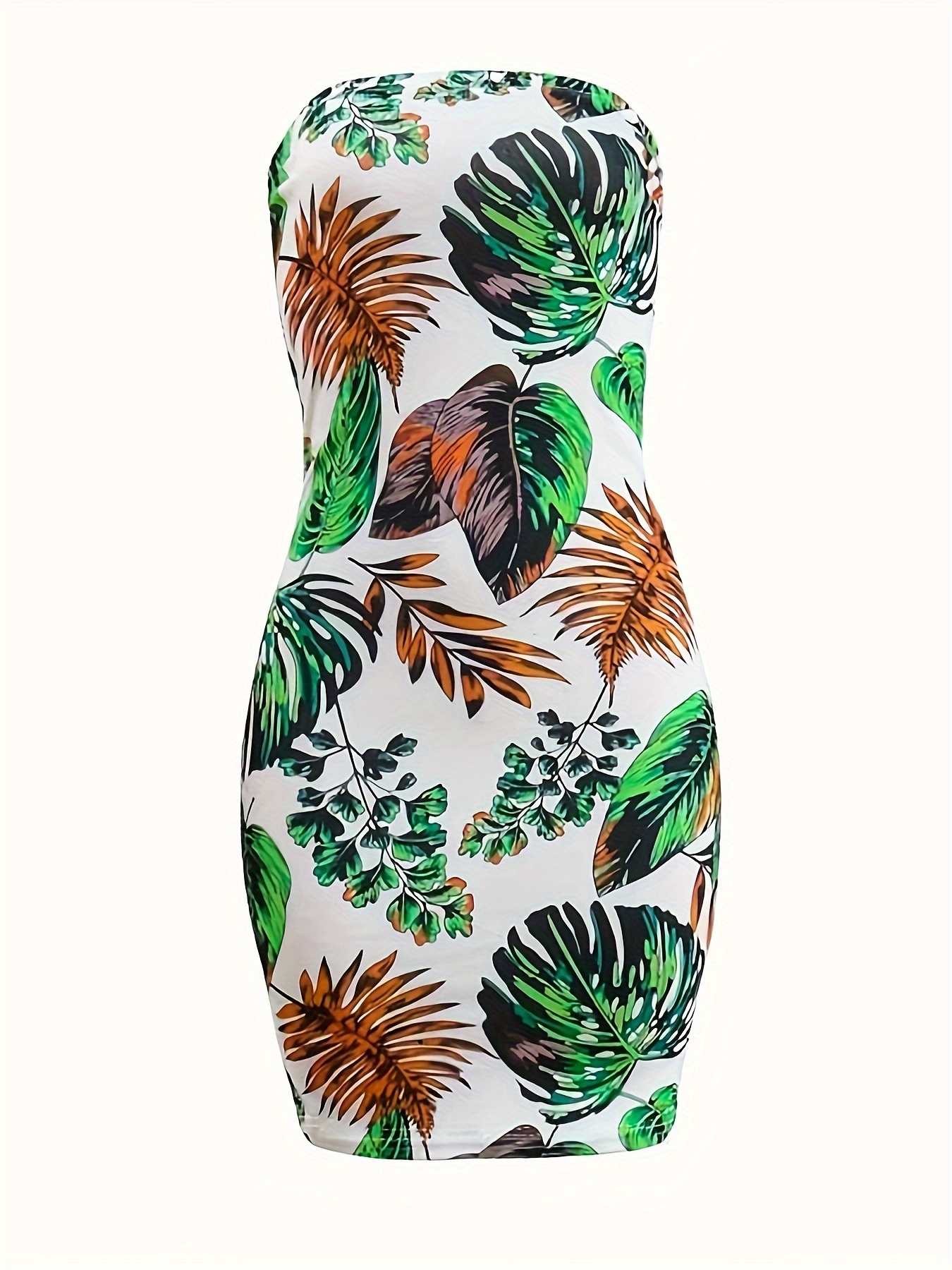 WOMENS PLUS SIZE 1XL STRAPLESS TROPICAL DRESS - clothing