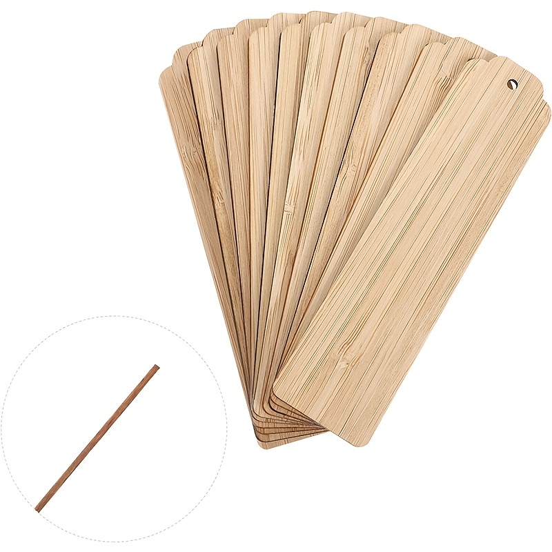 Wood Bookmark Bulk Blank Bookmarks with Ropes Wooden Book Markers Rectangle  Thin Hanging Tag with Holes for DIY 5/10/20/36pcs
