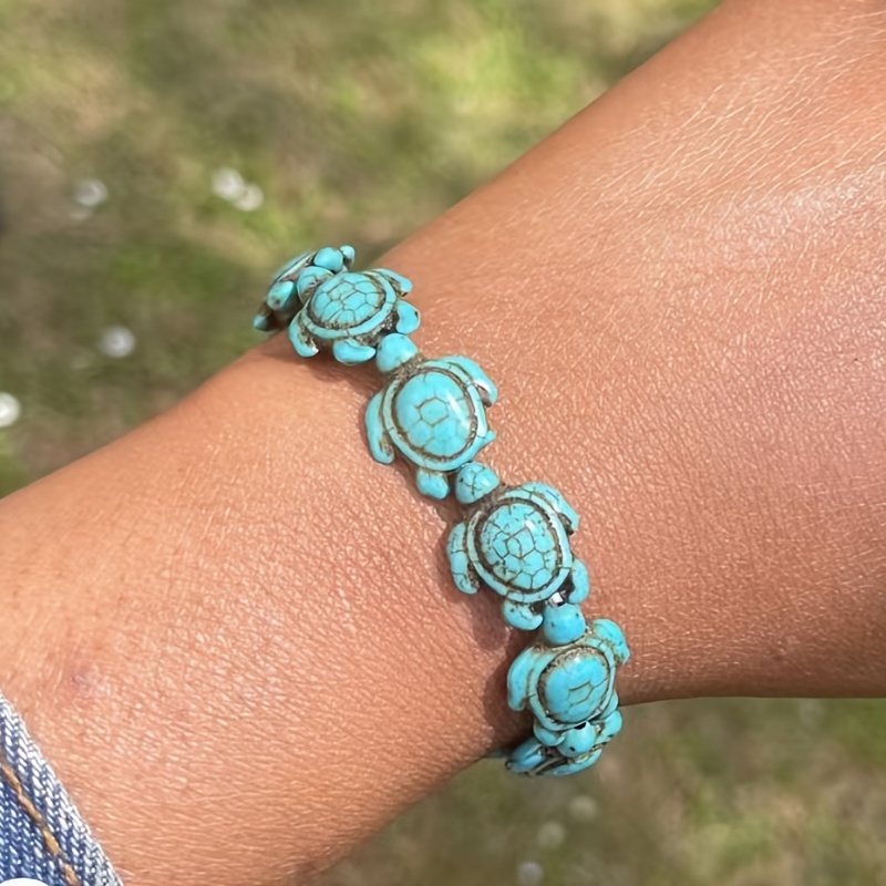 Vintage Turtle Turquoise Bracelet Natural Stone Stretch Gift