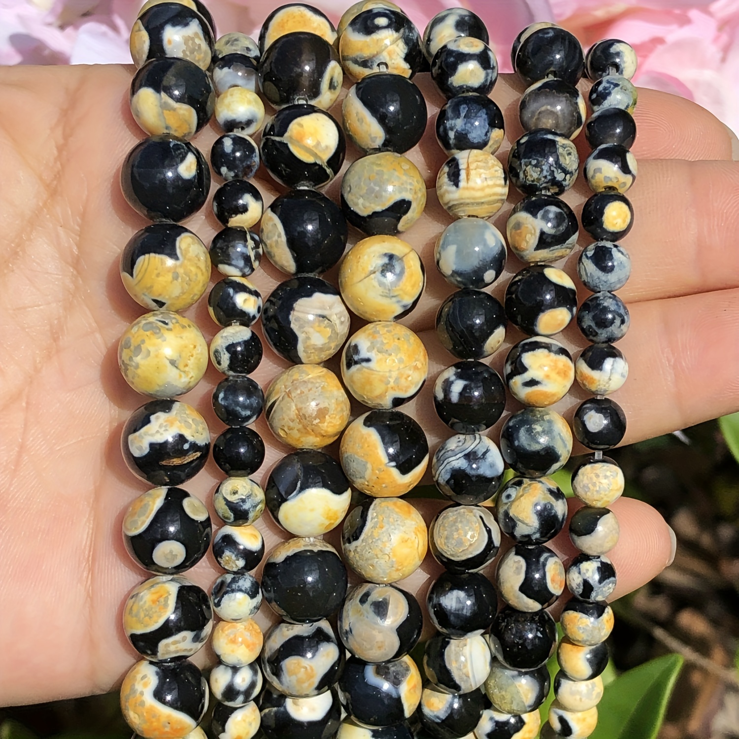 

6/8/10mm Natural Stone Yellow Dream Fire Dragon Veins Black Round Loose Beads Diy Handmade Unique Special Bracelet Necklace Jewelry Making Craft Supplies