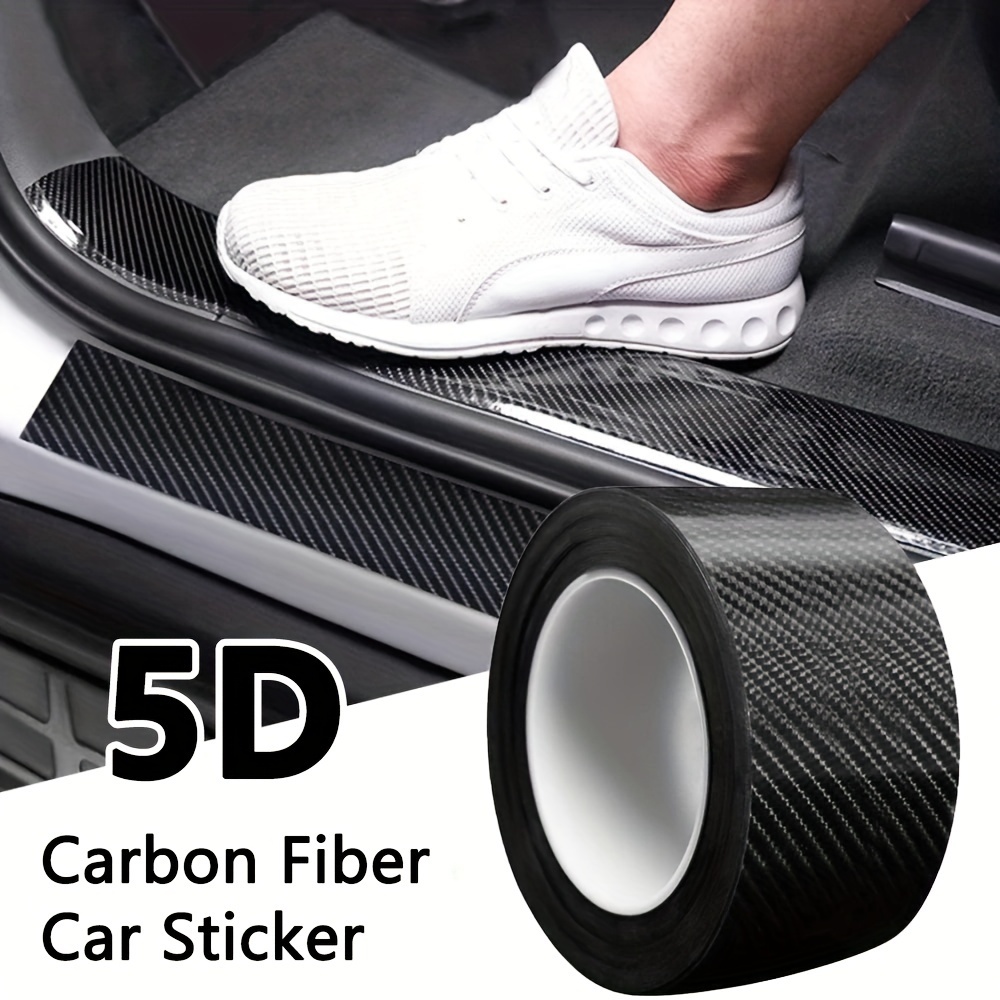 39.37/78.74/196.85inch 5D Carbon Fiber Car Sticker Paste Protector Strip  Auto Door Sill Side Mirror Anti Scratch Tape Waterproof Protect Film Black