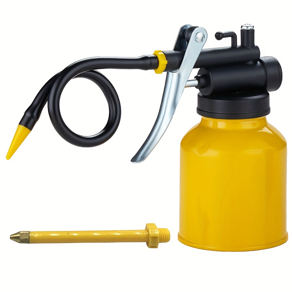

Multipurpose Metal Oil Can, Oil Can Pump Oiler With 2 Spout For All Lubrication Need Of Car, Bikes And Machines -8 Oz. Yellow Oil Can Capacity