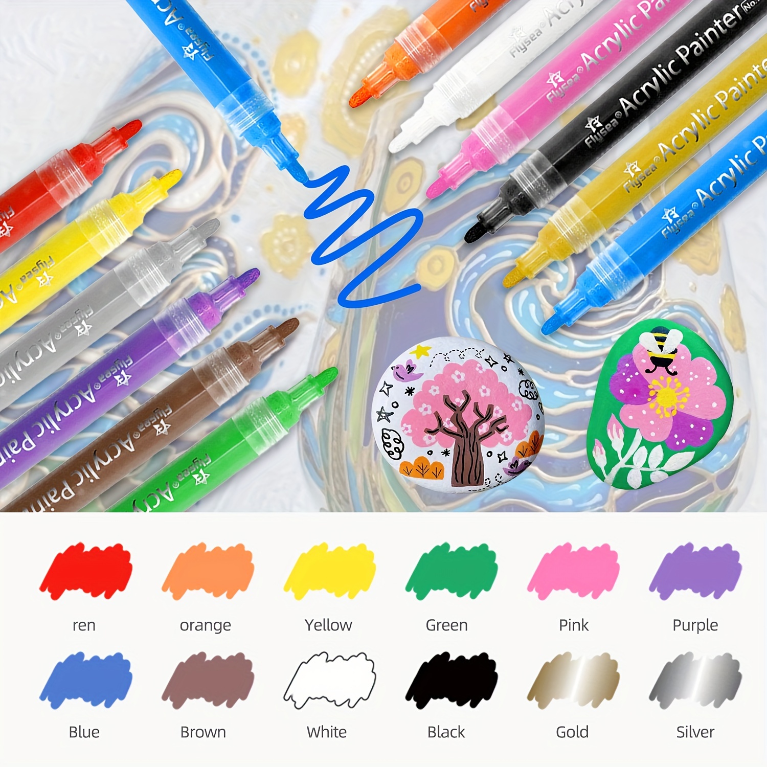 STA 12 Colors Acrylic Paint Marker Pens for Rock,Wood,Ceramic,Glass,Easter  Egg