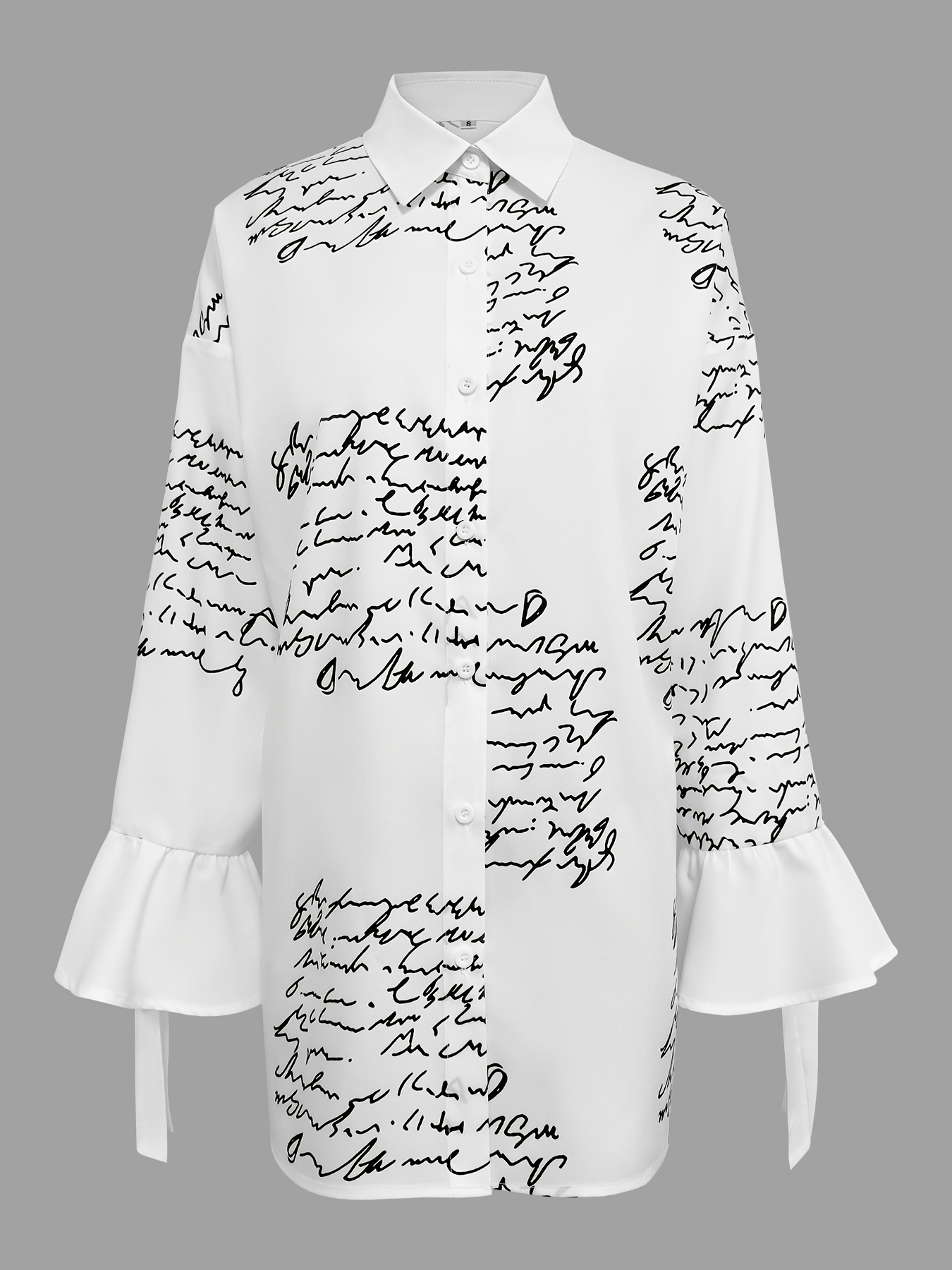 Letter Print Button Front Shirt Elegant Lace Ruffle Sleeve Temu