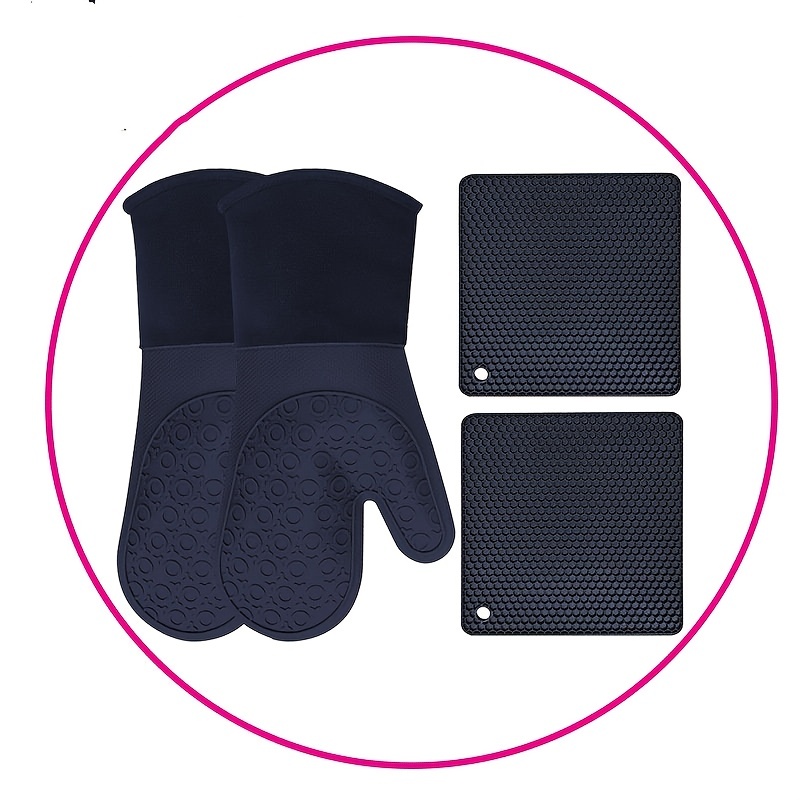 Heat Resistant Silicone Oven Mitts Set, Soft Quilted Lining, Extra