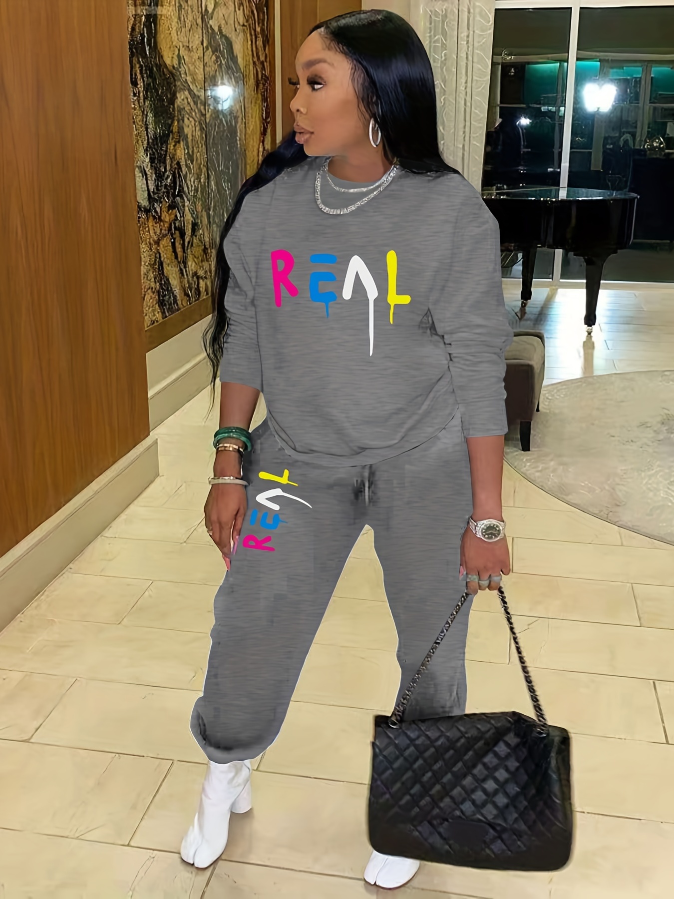 Casual Two-piece Set Long Sleeve Top & Pants Outfit