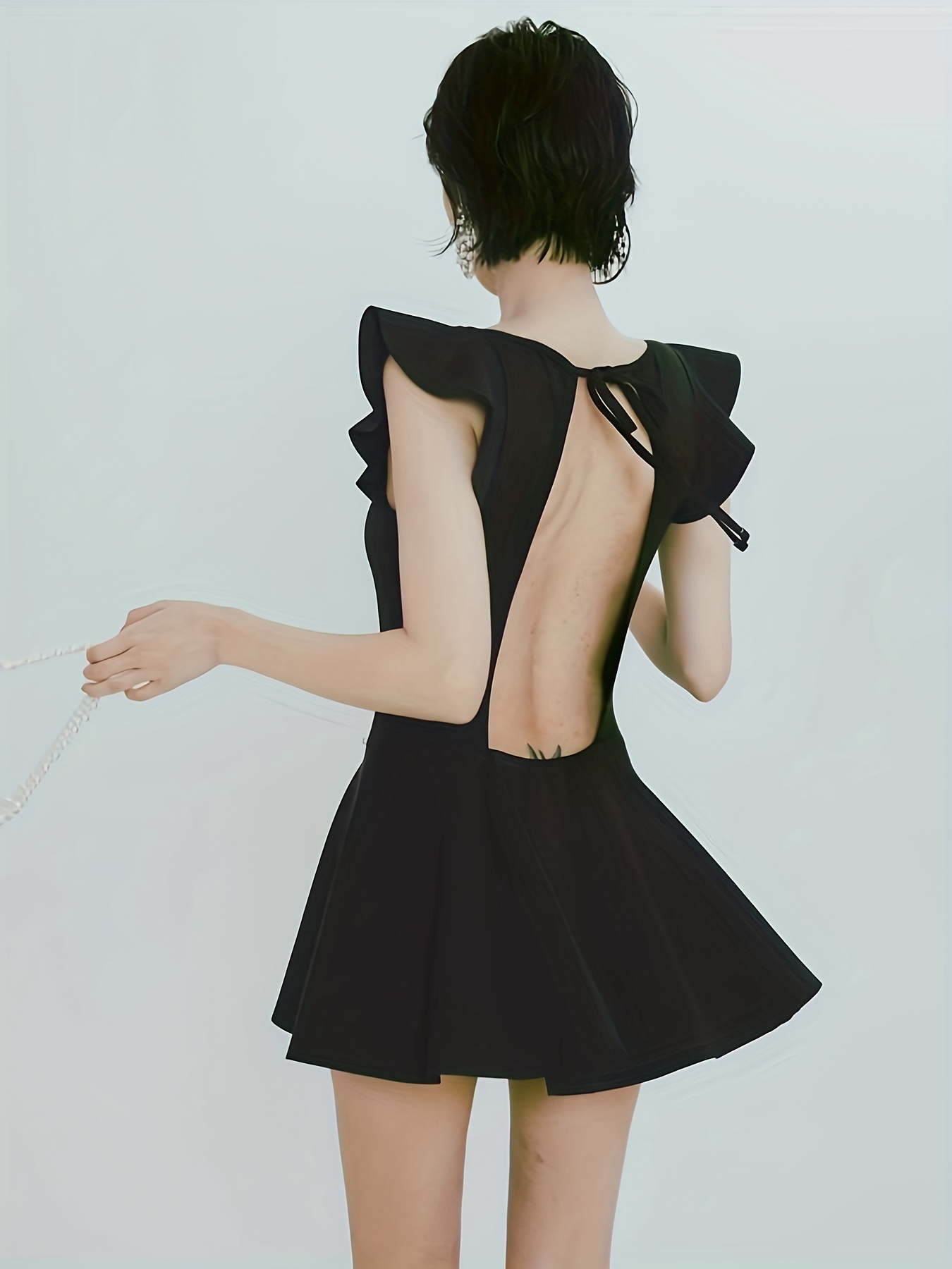 Black One-Piece Ruffle Skirt Swimsuit