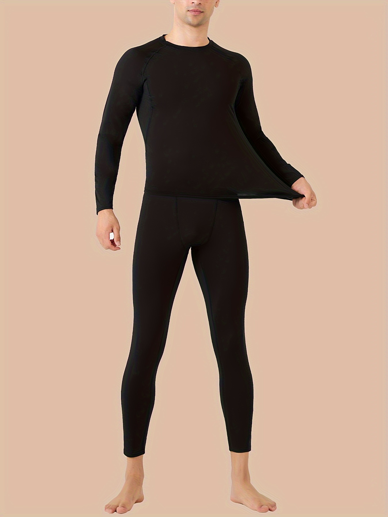 TEEPIRE Mens Thermal Underwear Set with Lightweight Ultra Soft Fleece  Lined,Long John Set, Skiing Base Layer (Small) Black at  Men's  Clothing store