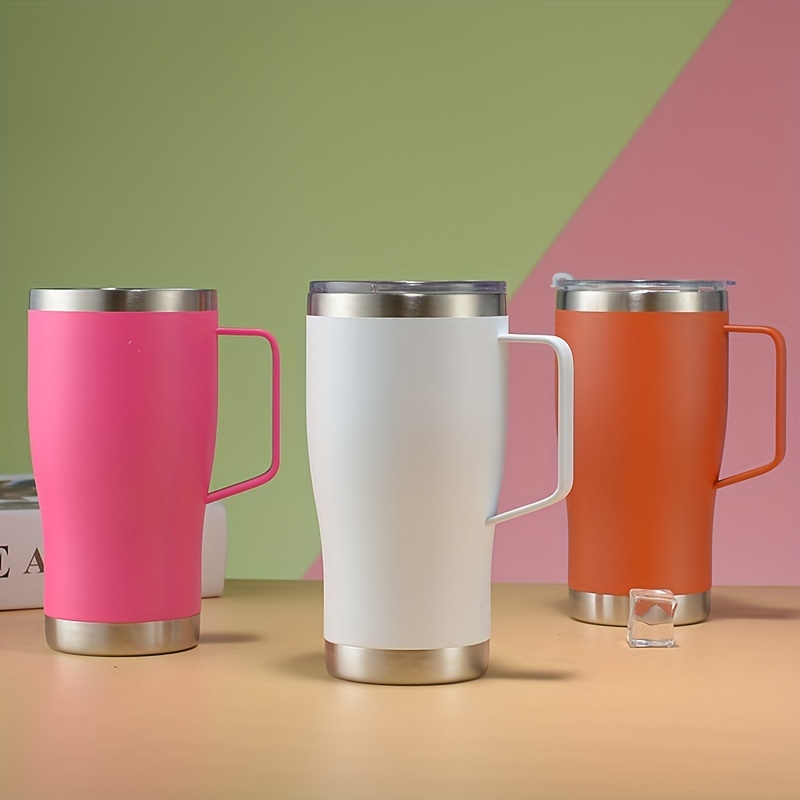 Tumbler With Lid And Handle, Stainless Steel Double Walled Water