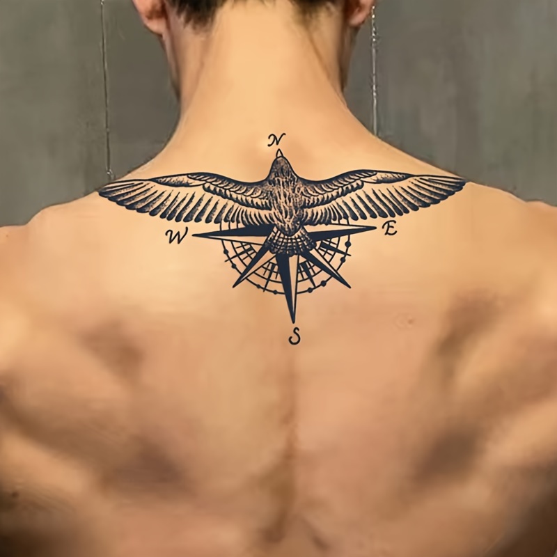 

Eagle Wings One-time Tattoo Sticker Waterproof And Durable For 1 To 2 Weeks, Non-reflective Hexagram Tattoo Color For Men's/women's Back And Neck