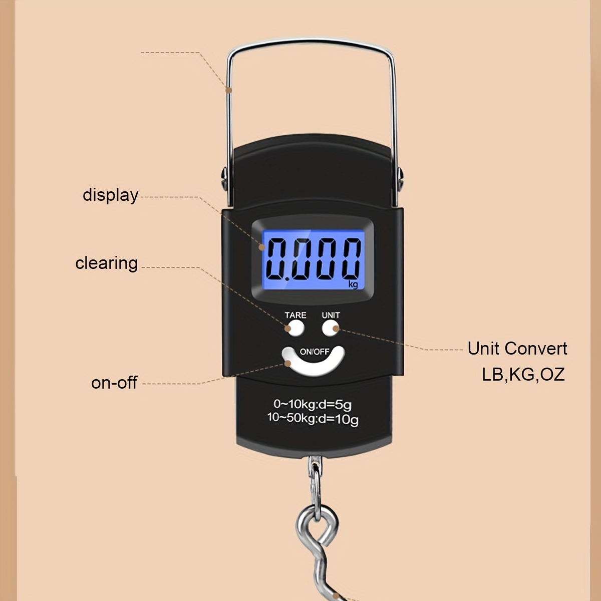 Portable Fishing Scale, Digital Hanging Hook Scale with Backlit LCD  Display, Electronic Travel Scale for Luggage, 110lb./ 50 kg 