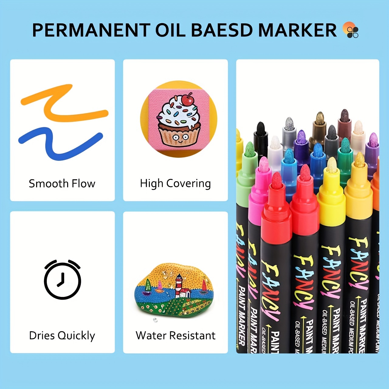 Paint Marker Pens Colors Fine Point Oil-Based Waterproof Fancy Markers  Quick Dry
