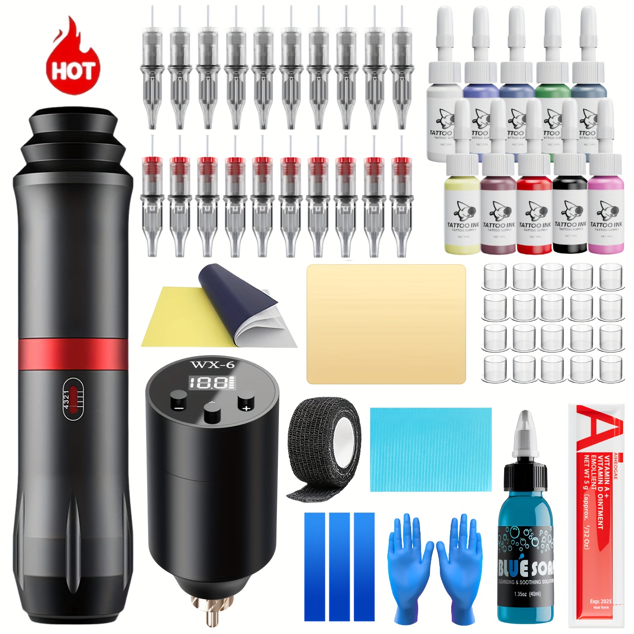 Complete Rotary Tattoo Pen Machine Kit Skin Practice Professional