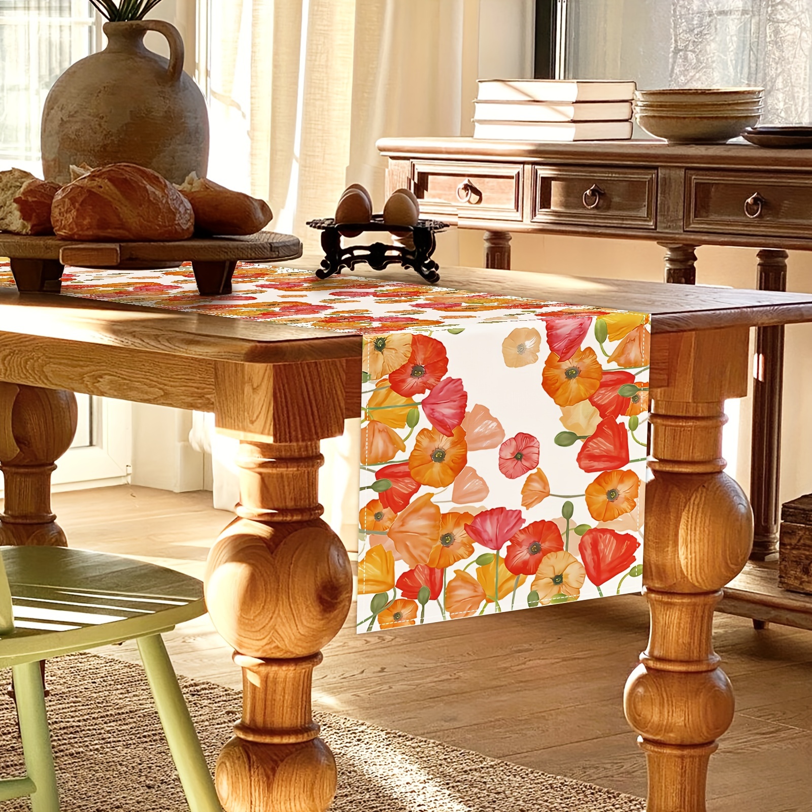 1pc Watercolor Poppy Table Runner Spring Seasonal Dining Table Decoration  for Home Party Indoor 13x72 Inch