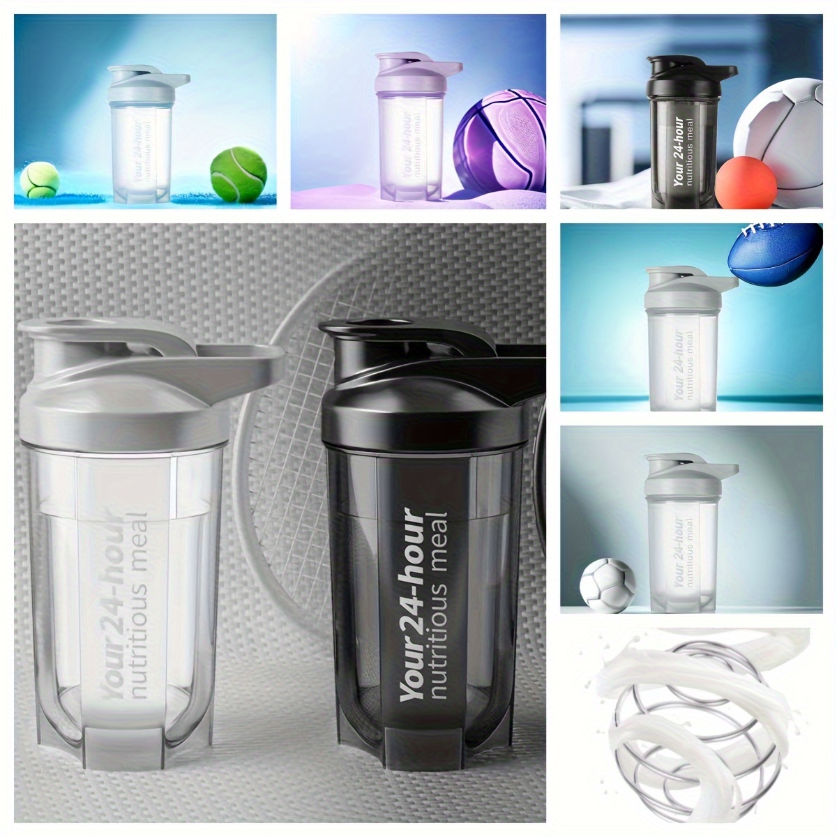 

1pc 500ml/17oz Shaking Water Cup For Protein Powder, Portable Fitness Sports Water Bottle With Stirring Ball