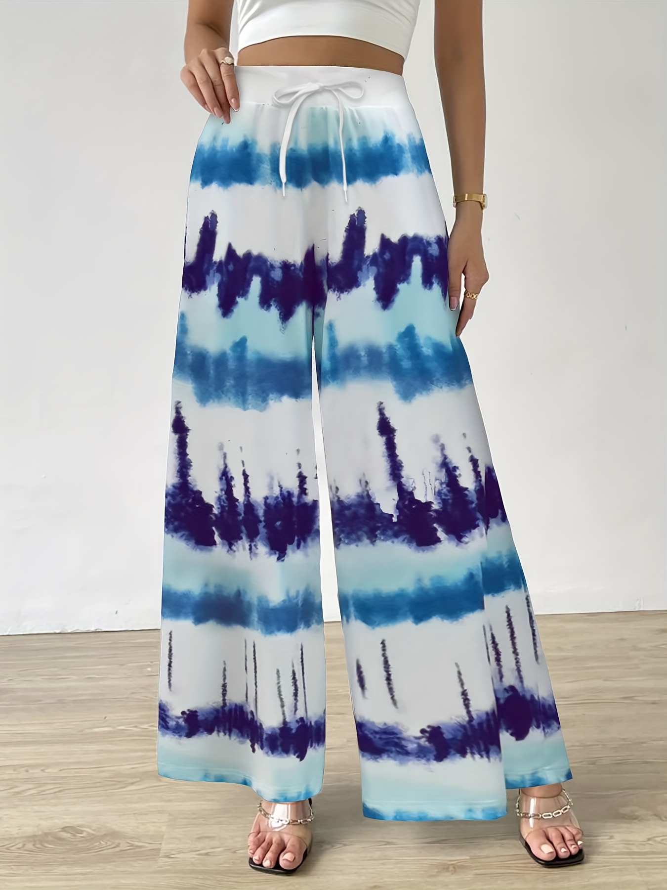 Womens Casual Baggy Loose Summer Tie-Dye Pattern Comfortable Drawstring  Pants MG