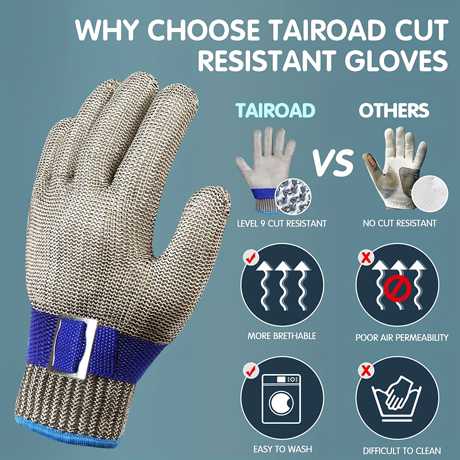  THOMEN 4 guantes resistentes a cortes (M+L) de protección de  nivel 5 para cocina, guantes de seguridad anticortes mejorados para corte  de carne, tallado de madera, rebanado de mandolina y más 