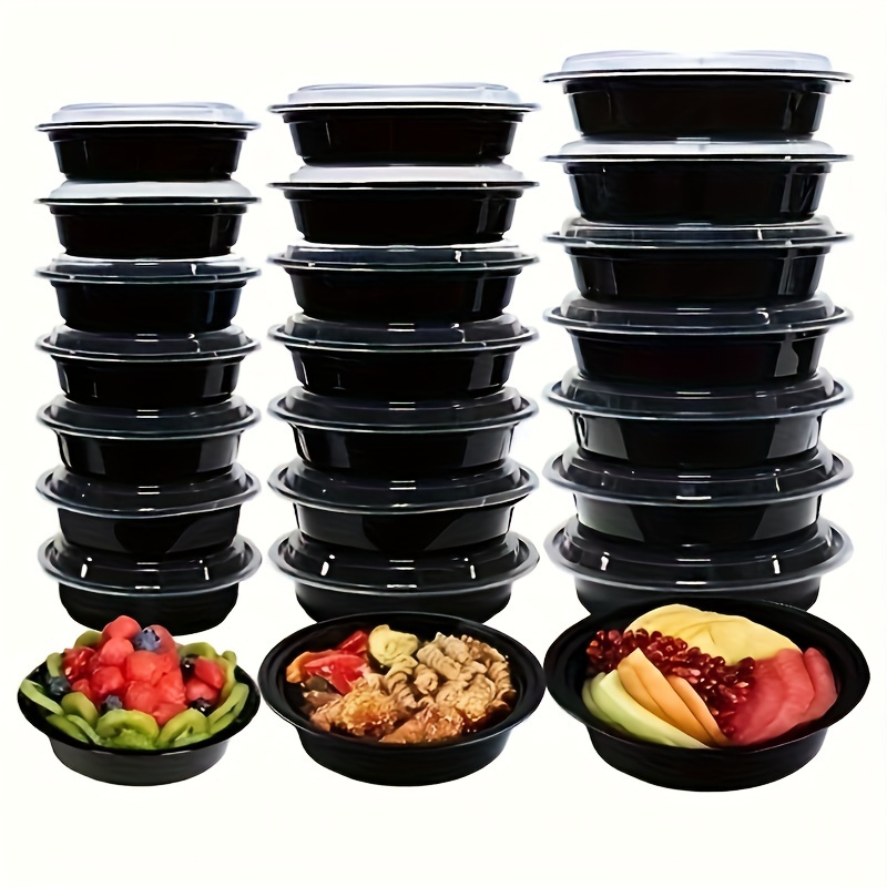 Black Disposable Plastic Round Microwavable Food Container With