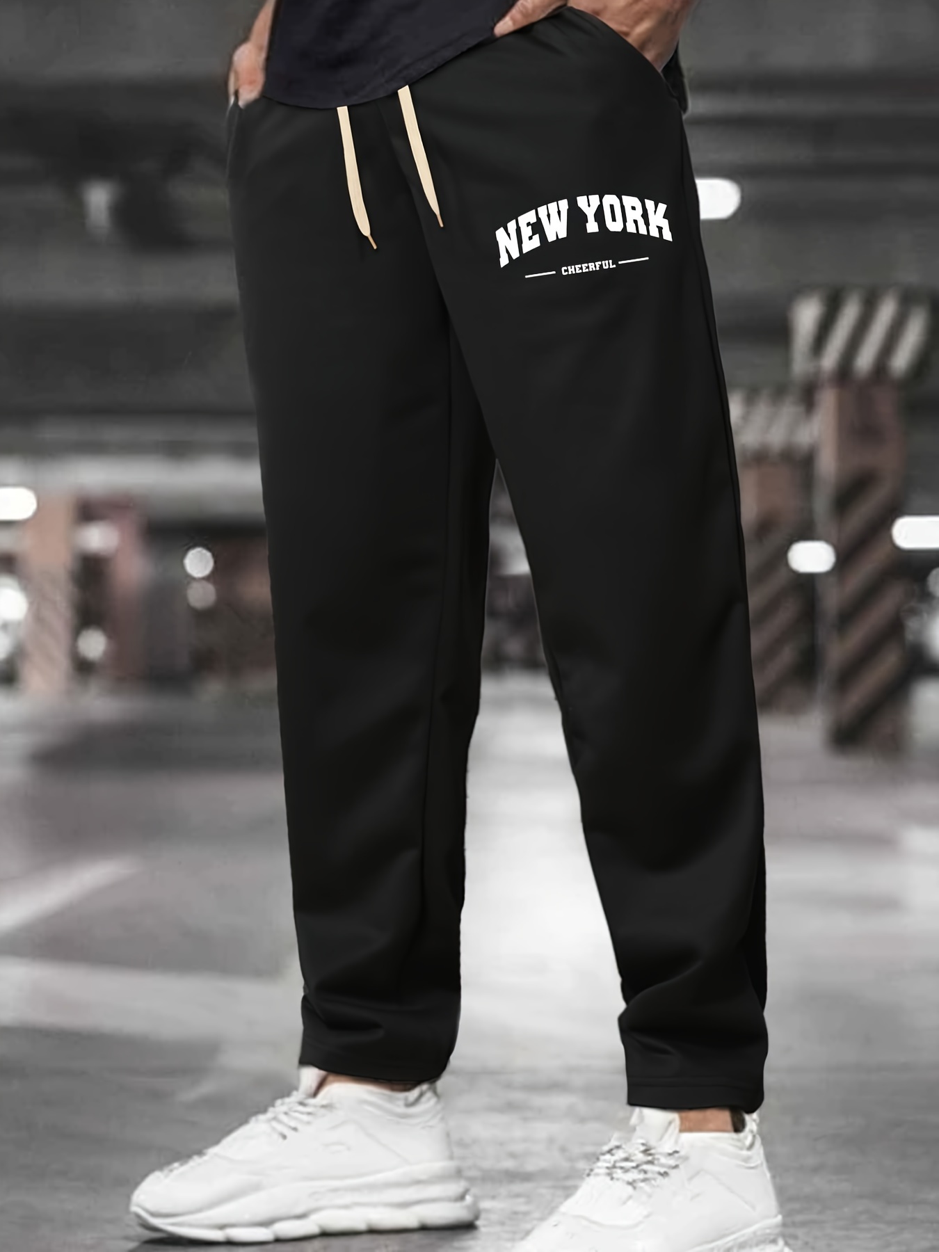 New York Pattern Men's Drawstring Sweatpants Pocket Casual - Temu