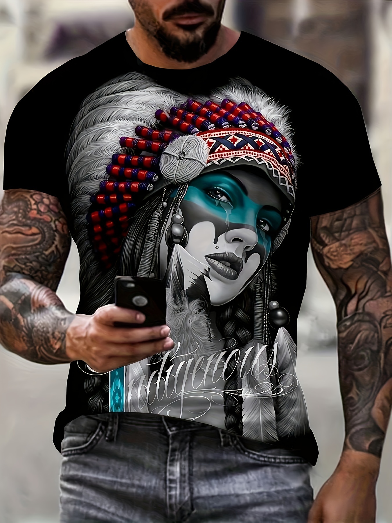 Men's Stylish Cool Girl Pattern Shirt Casual Breathable Crew Neck Short Sleeve Tee Top For City Walk Street Hanging Outdoor Acti