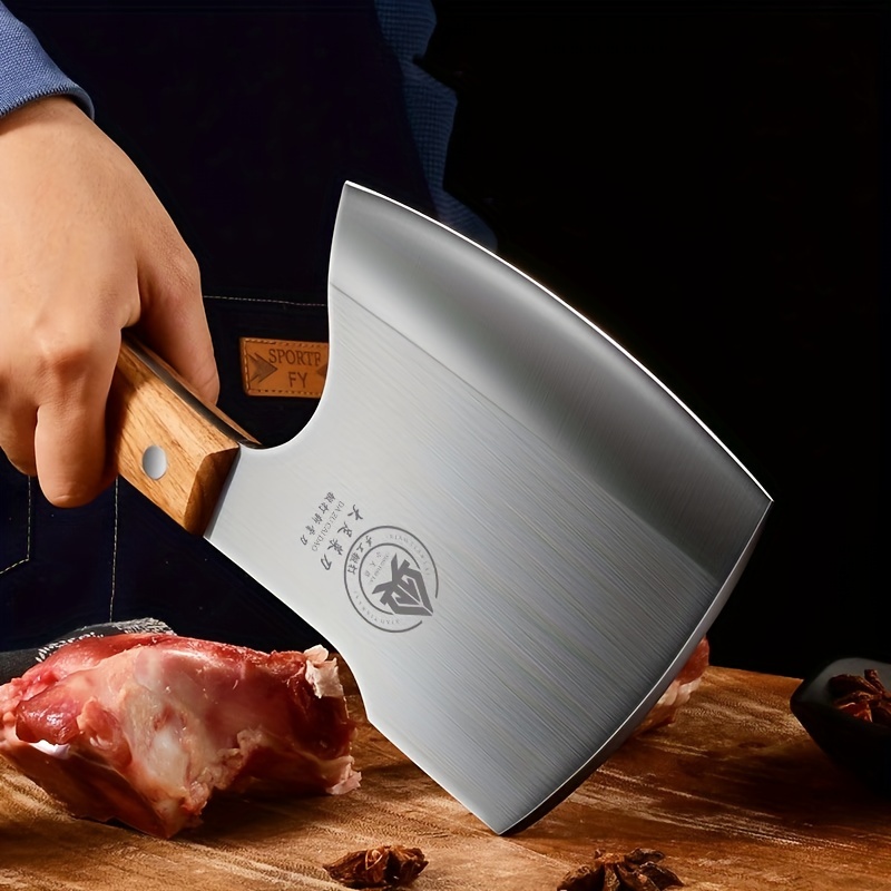 Meat Cleaver, Heavy Duty Butcher Bone Knife with Wood Handle