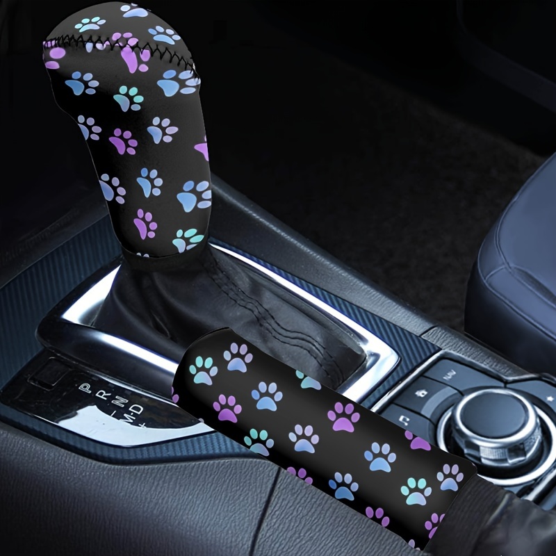 

2pcs/set Gear Lever Cover+hand Brake Cover Colorful Paws Print Car Decor Accessories For Women Ladies Gifts