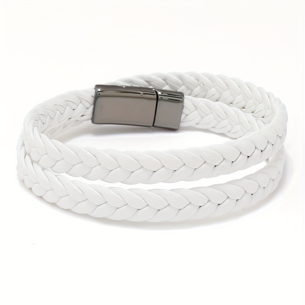 Image of New European And American Multi-loop Faux Leather Woven Bracelet, Minimalist And Fashionable For Men And Women, Couple Faux Leather Magnetic Clasp Wristband, Cross-border Wholesale