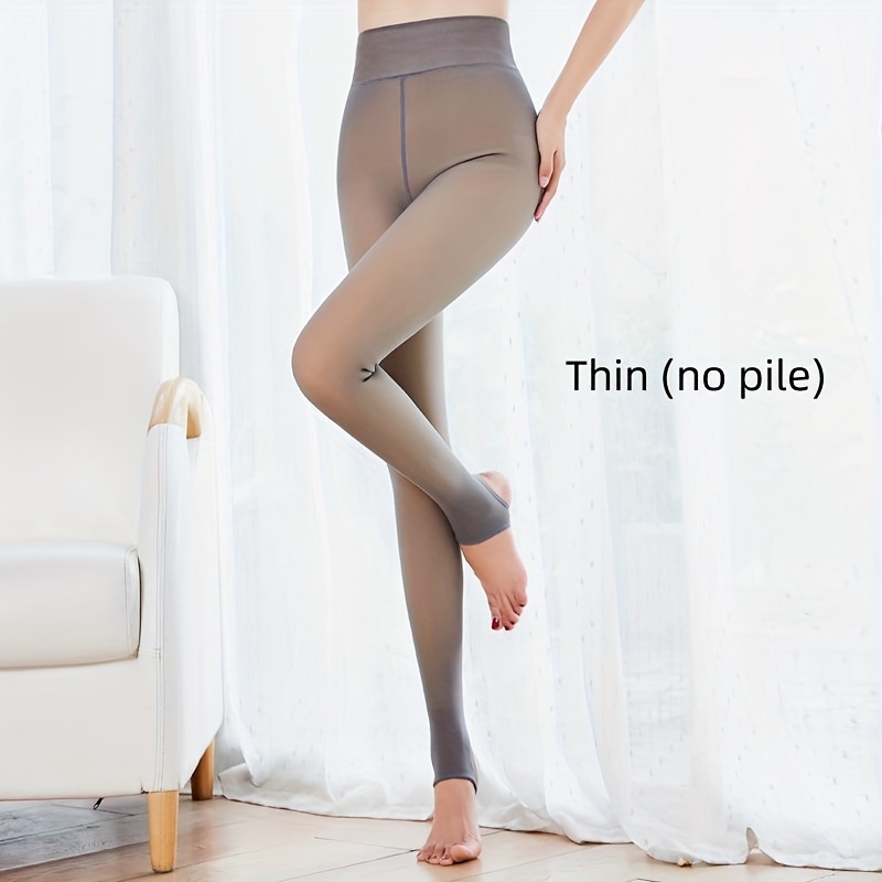 Simple Solid Pantyhose High Waist Elastic Lined Leggings - Temu Canada