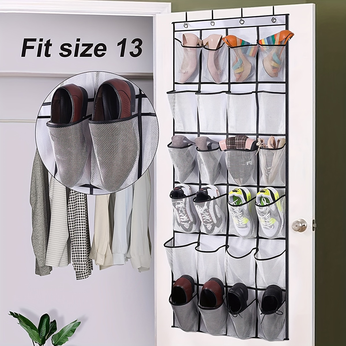 MISSLO Zapatero de puerta con bolsillos profundos para 12 pares de  organizadores de zapatos sobre la puerta para armario y dormitorio,  almacenamiento