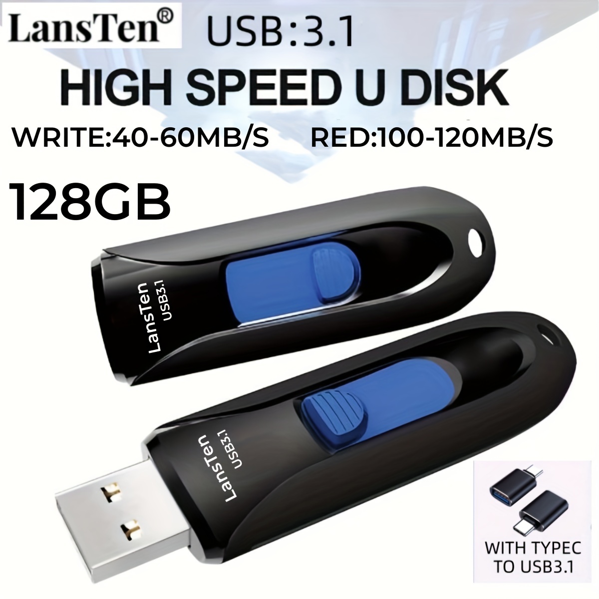 Clé USB 985 Go,2 en 1 Type C 3.0 Pen Drive，Cle USB 3.0 Vitesse Élevée Clef  USB Imperméable Clés USB Métal Pen Drive ave Anneau Porte-clés pour