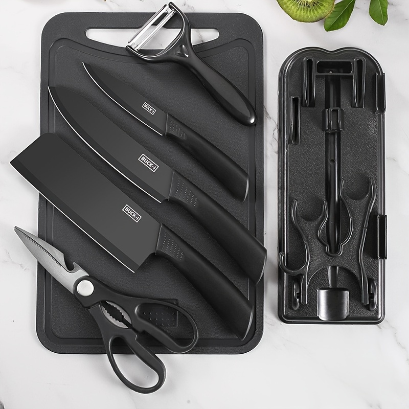 Black 7pcs Kitchen Knife Set with Magnetic Knife Holder