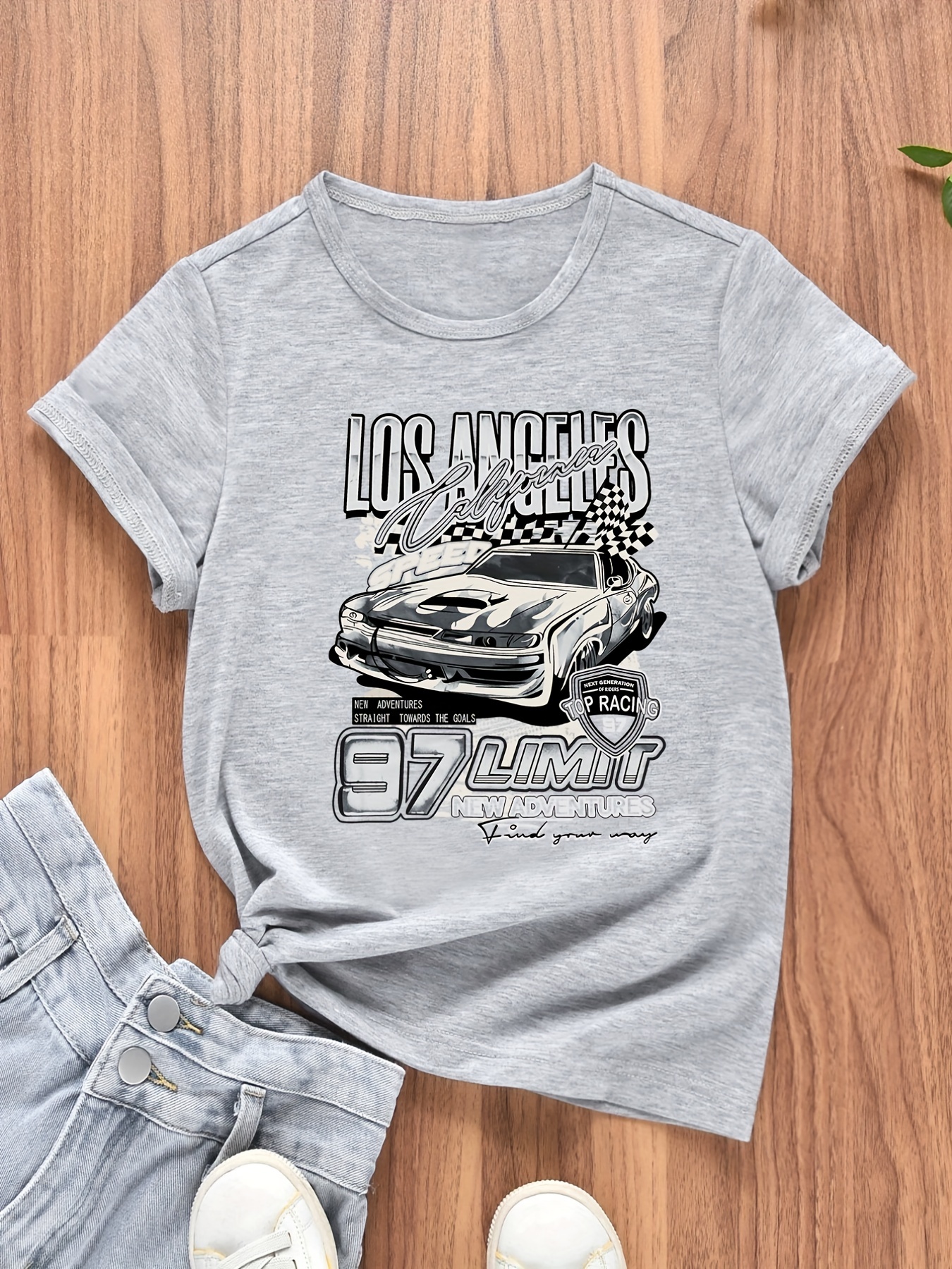 Girls Trend Vintage Speed Car Graphic T-Shirt Comfort Fit Short Sleeve Casual Tees Crew Neck Kids Going Out Daily Holiday Summer Tops Clothes,Temu
