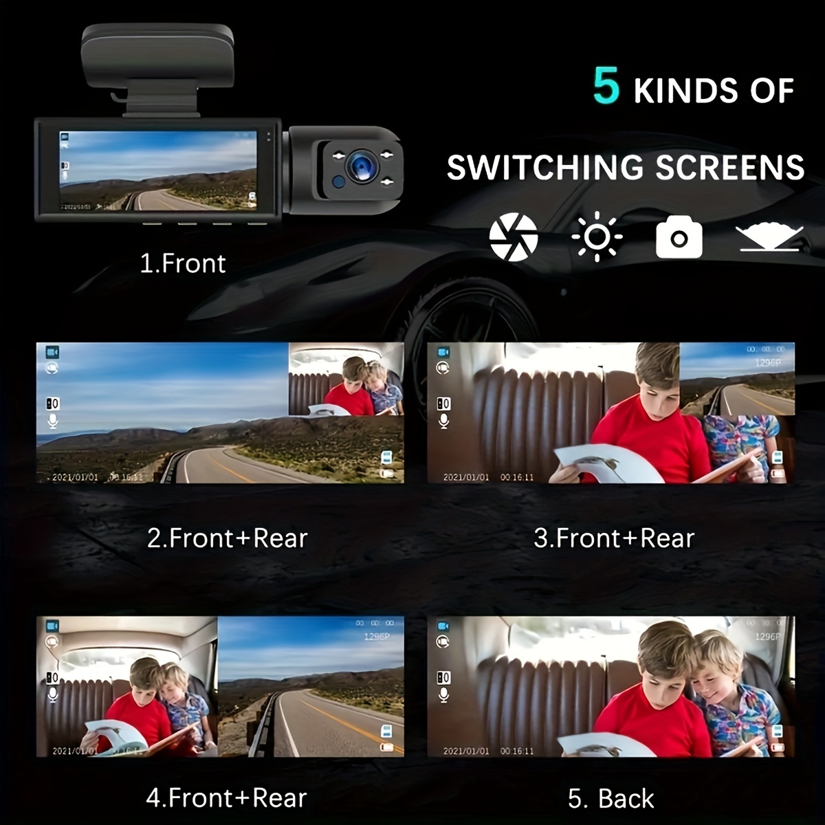 1080p Cámara Dual, Dash Cam Para Coches, Frontal E Interior