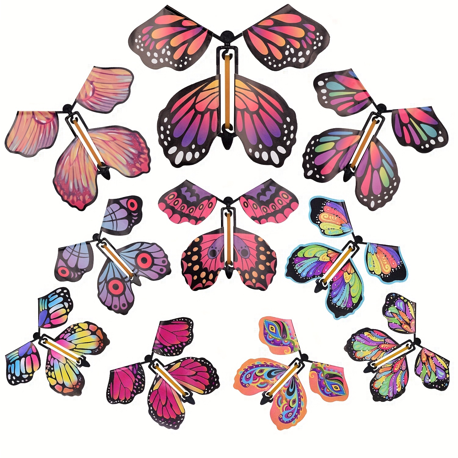 Scettar 40 PCS Magic Flying Butterfly, 20 Different Pattern Fairy Flying  Toys Wind up Rubber Band Powered Butterfly Toys Decoration for Colorful