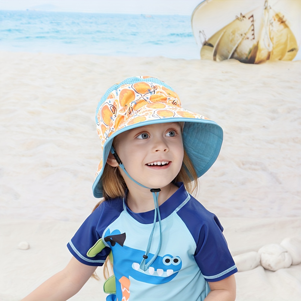 Boys And Girls Cute Cartoon Orange Stitching Shawl Hat, Quick Dry  Breathable Drawstrings Wide Brim Sun Protection Bucket Hat For Outdoor  Traveling Bea
