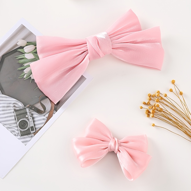 2PCS Silky Satin Hair Bows Pink Hair Ribbon Clips for women