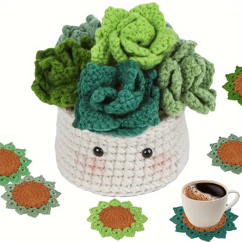 Crochet Kit For Beginners Coasters In A Plant Pot Crochet - Temu