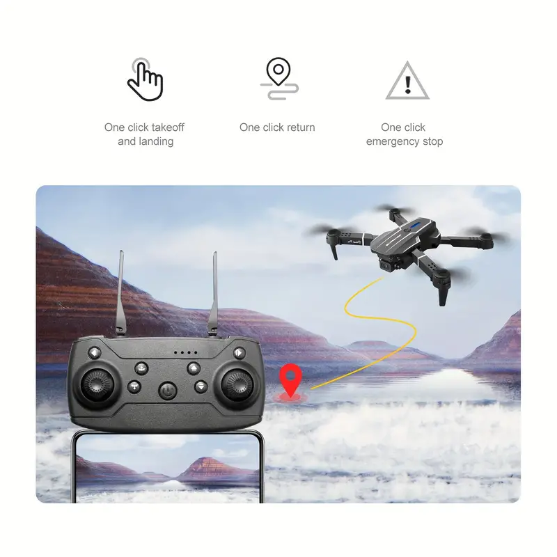E88 Quadcopter UAV Drone:Altitude Hold, One-Key Takeoff, Dual HD Cameras/single HD Camera, Auto Capture, Gravity Sensing, LED Lights. The Most Affordable Product, Perfect For Adults And Gift Choice. details 5