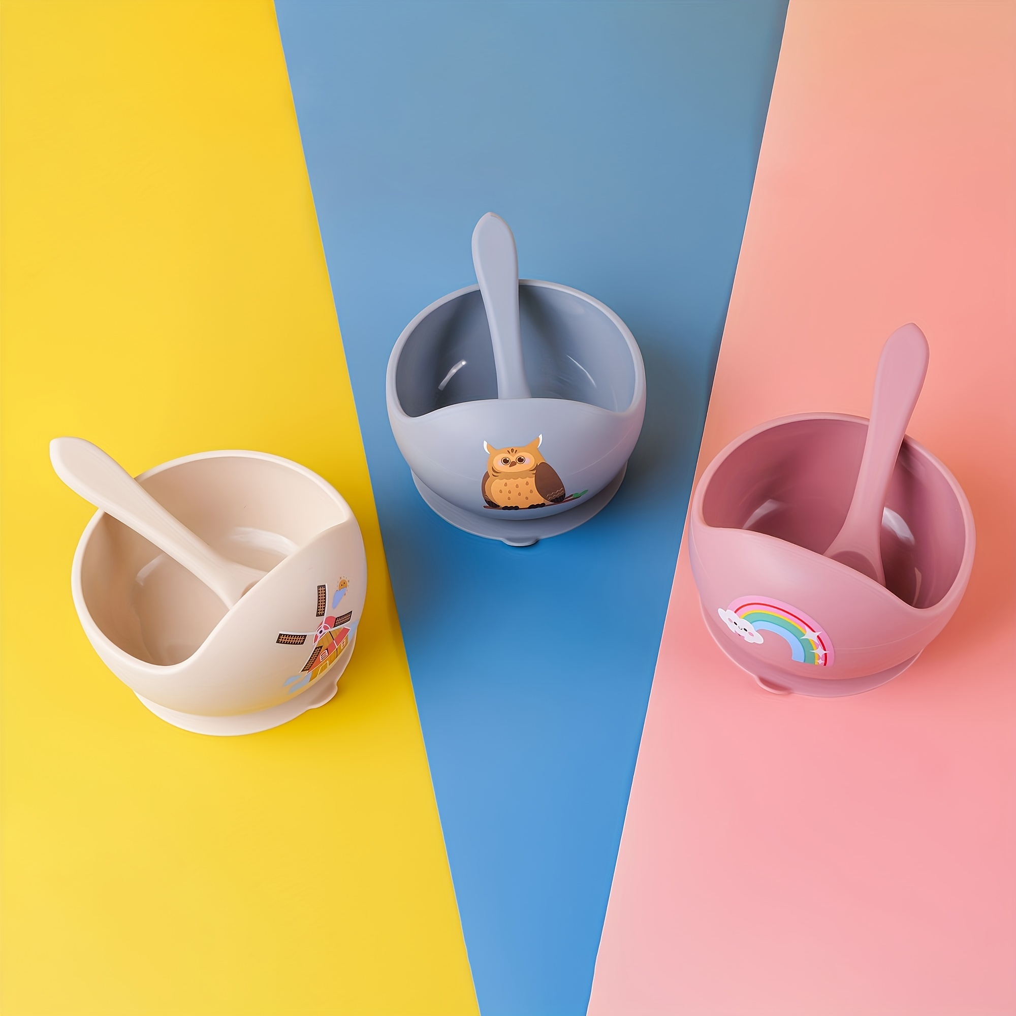 tyry hu customized name   customized   with suction 2pcs silicone bowl and spoon set bpa free self feeding utensils details 7