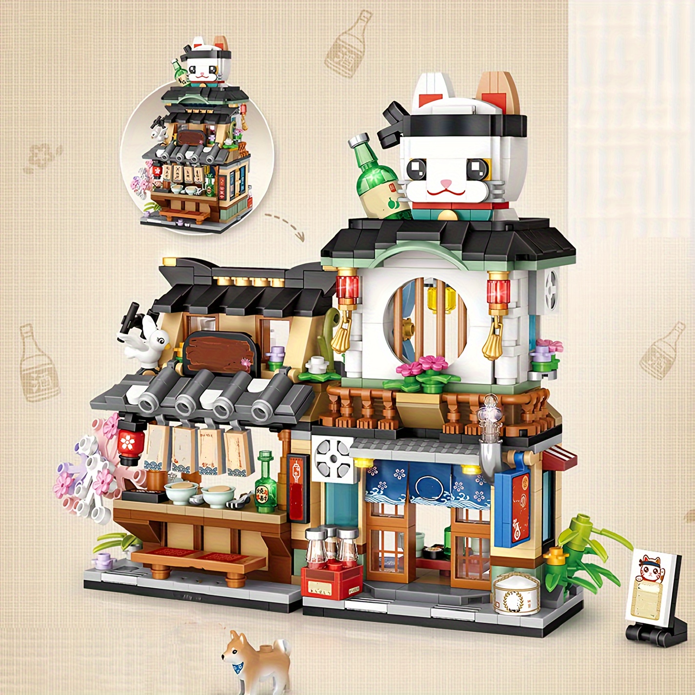 WL Japanische Street View Izakaya Shop Mini Building Blocks, MOC Kreatives  Modellset, 601 PCS Simulation Architektur Konstruktionsspielzeug (nicht Kom