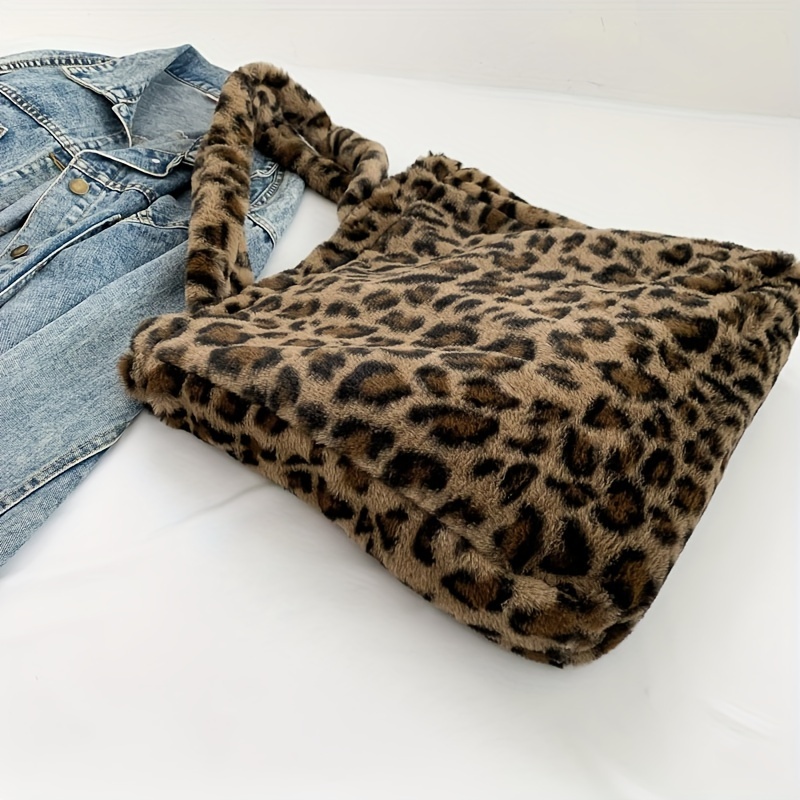 Leopard print faux fur shoulder online bag