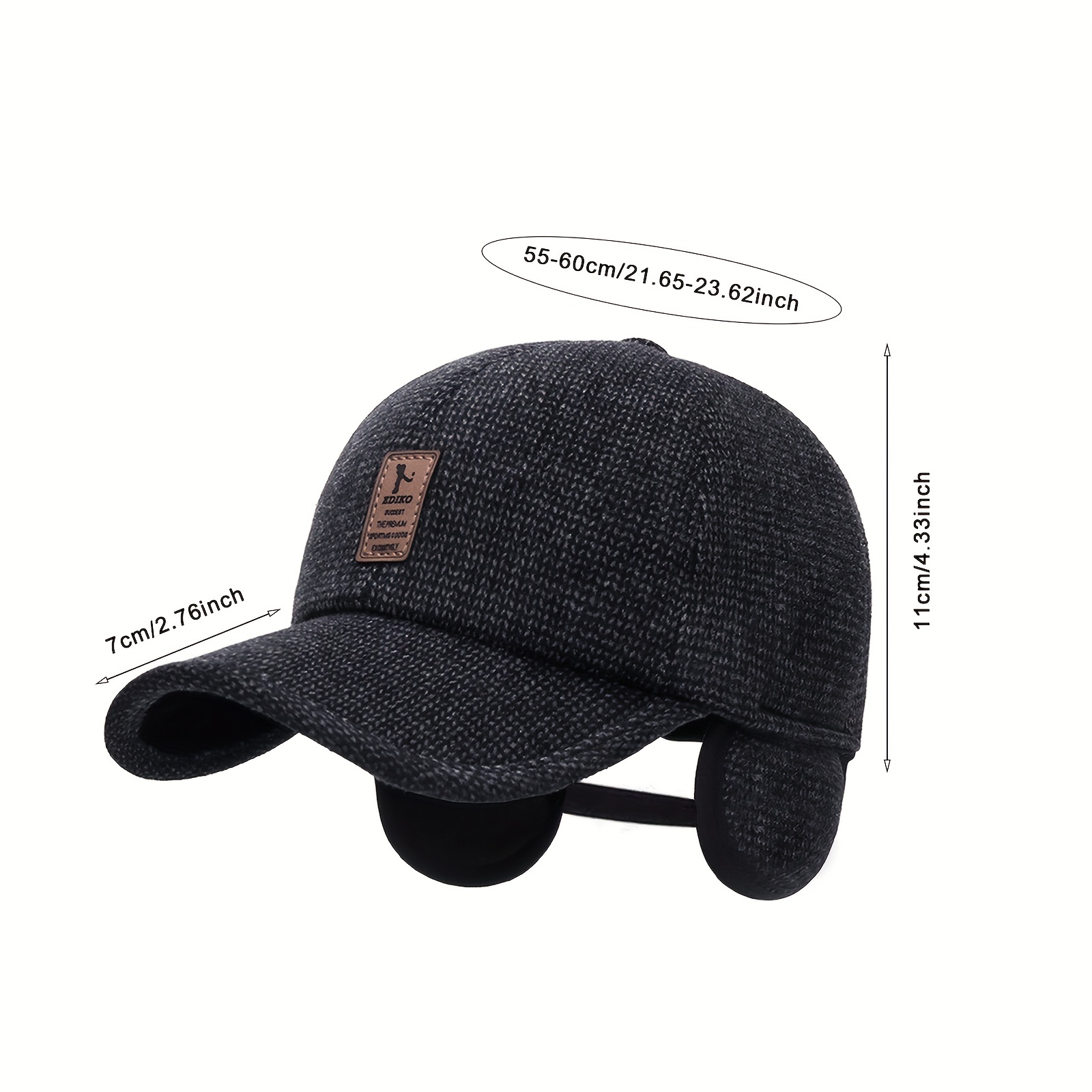 Winter baseballpet voor heren, verstelbare warme buitensport golfpet hoeden papa caps oorkleppen dikker 55-60 cm 1
