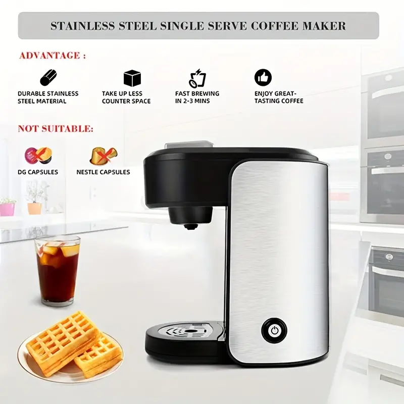 chulux 1pc 1000w stainless steel single serve coffee maker for capsule visiable gradient water reservoir one button operation auto shut off details 4