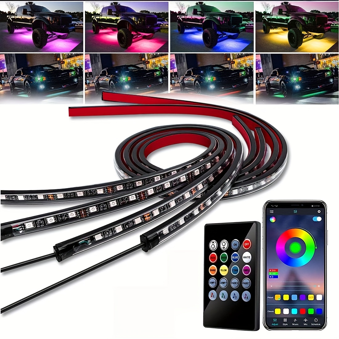 RGB Colorful Car Chassis Atmosphere Light Kit, Car Exterior LED Streamer  Light Strip, APP Control And Wireless Remote Control, For Car SUV  Pickup-4PCS