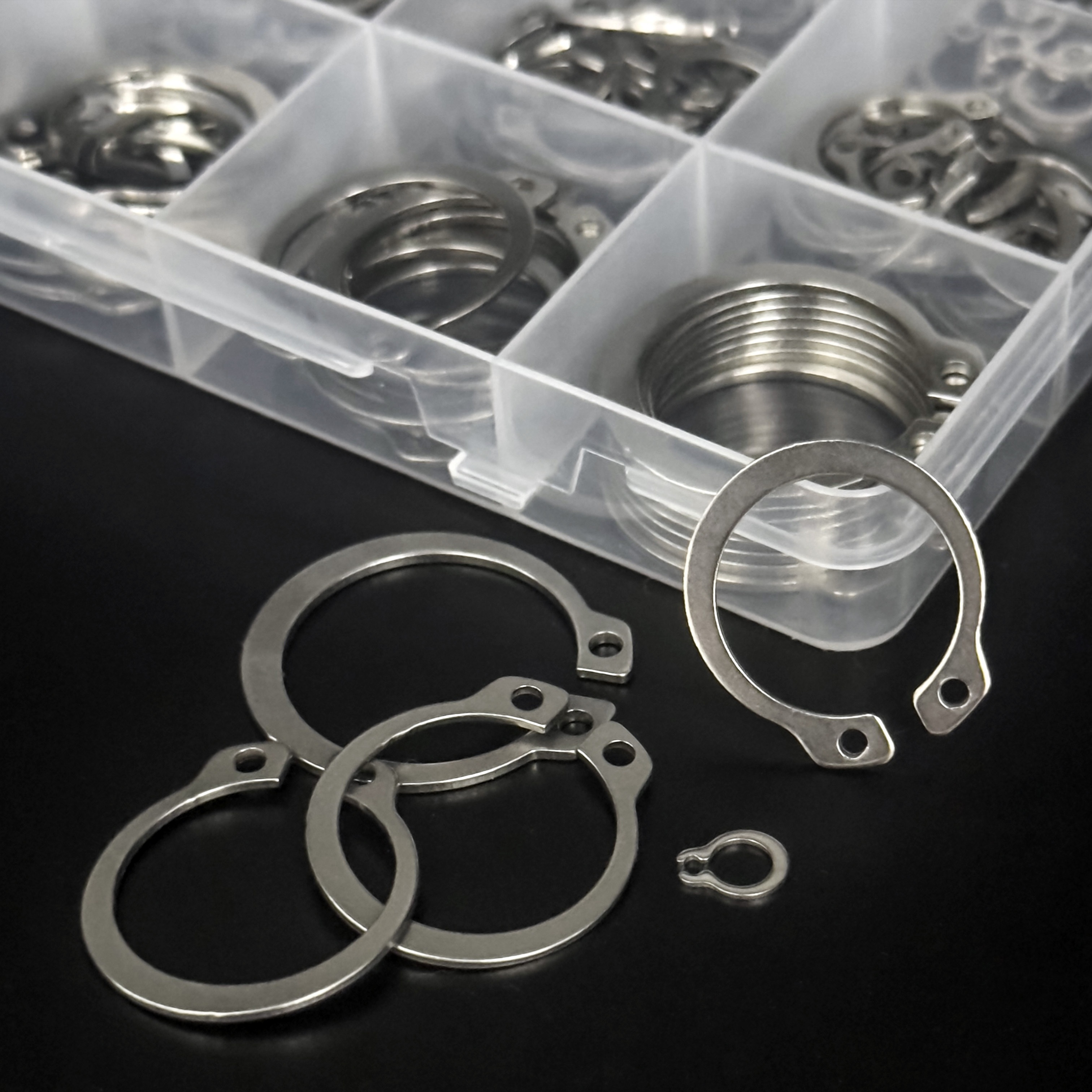 

225pcs C-clips External Retaining Ring Kit 15sizes 304 Stainless Steel Circlips For Shaft Assortment Kit M3-m25 Pack Set