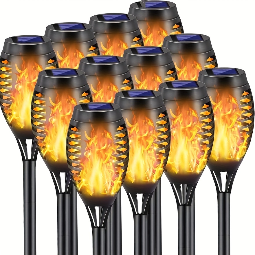 

6pcs Waterproof Solar Outdoor Flame Torch Lights, Led Torches With Flickering Flames, Halloween Decorations Lights Outdoor, For Christmas Halloween Garden Yard Patio, Auto On/off