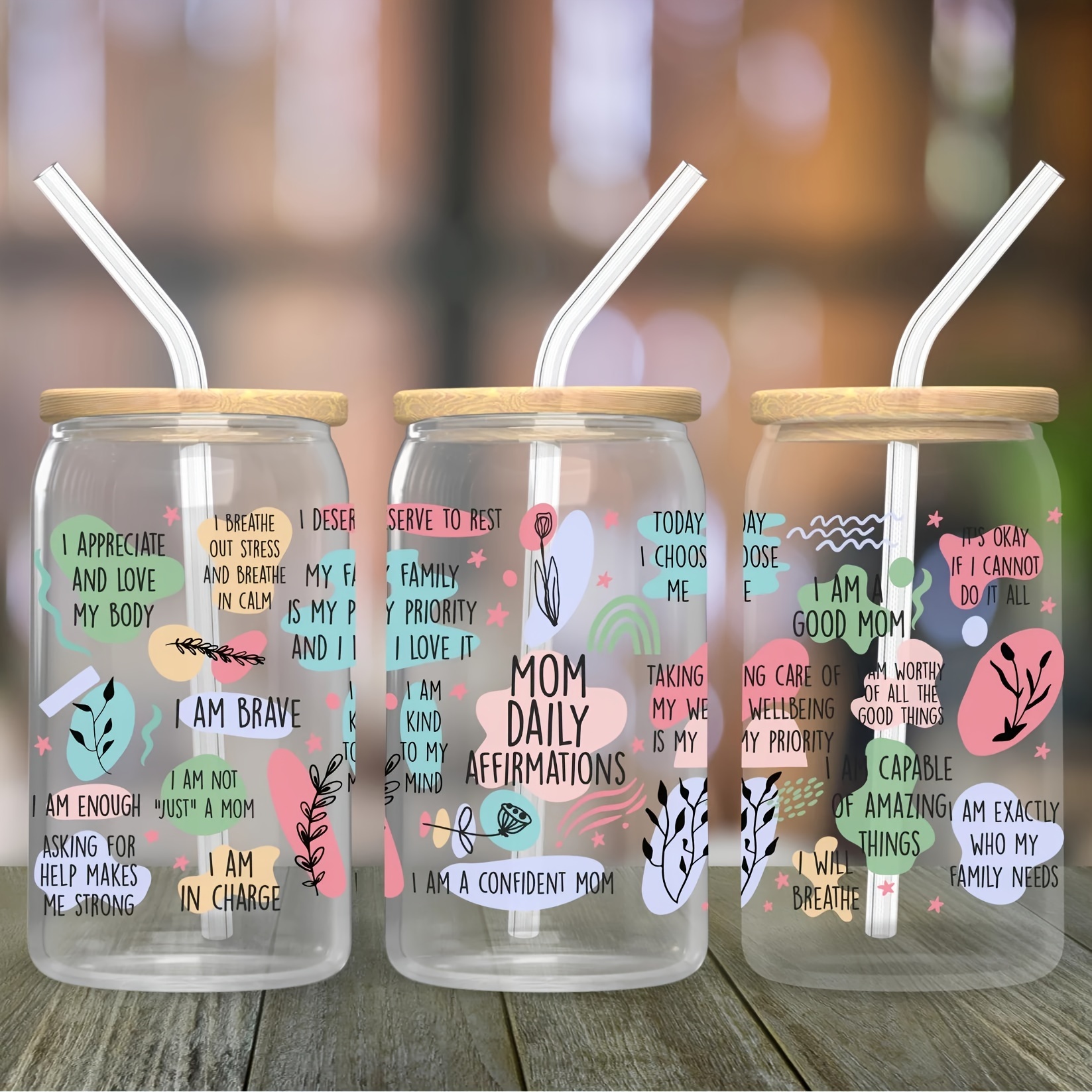 Positive Mom Affirmations iced coffee cup Glass 16oz